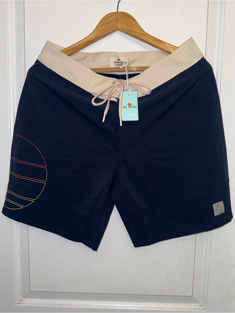 Marine Layer NWT 8" Stretch Board Shorts in "Navy Sunset"